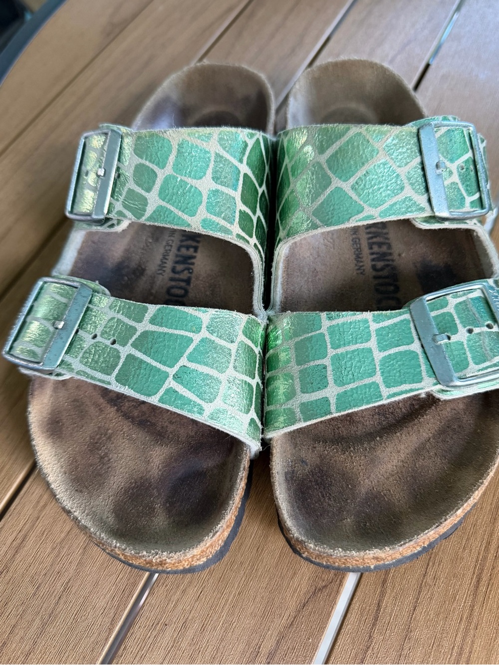 Birkenstock Arizona in Iridescent Matcha Sandals - Picture 3 of 8